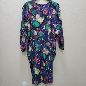 80s April Rain Drop Waist Dolman Sleeve Dress Size 22